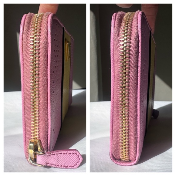 PRADA Pink Yellow Perforated Saffiano Zip Around Wallet - Picture 7 of 11